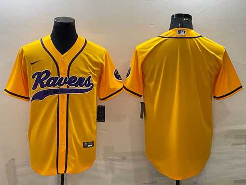 Mens Baltimore Ravens Blank Yellow With Patch Cool Base Stitched Baseball Jersey